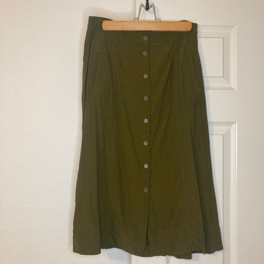 Loft army green midi skirt